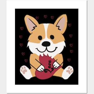 Valentines Corgi ‘Bite out of Love’ Posters and Art